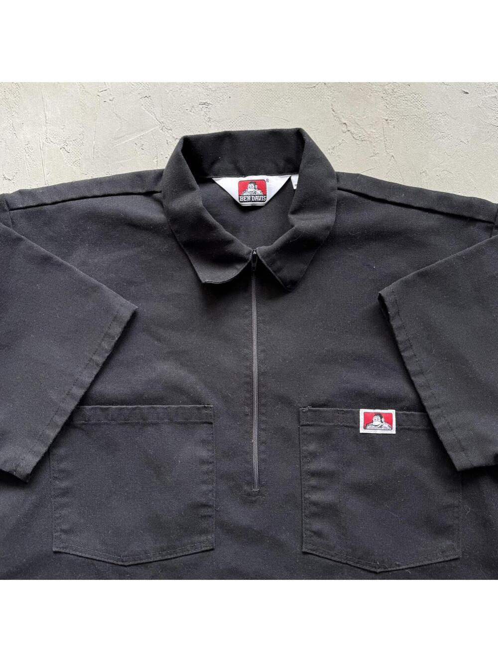 Vintage 1990s Ben Davis Faded Black Quarter Zip Work Shirt